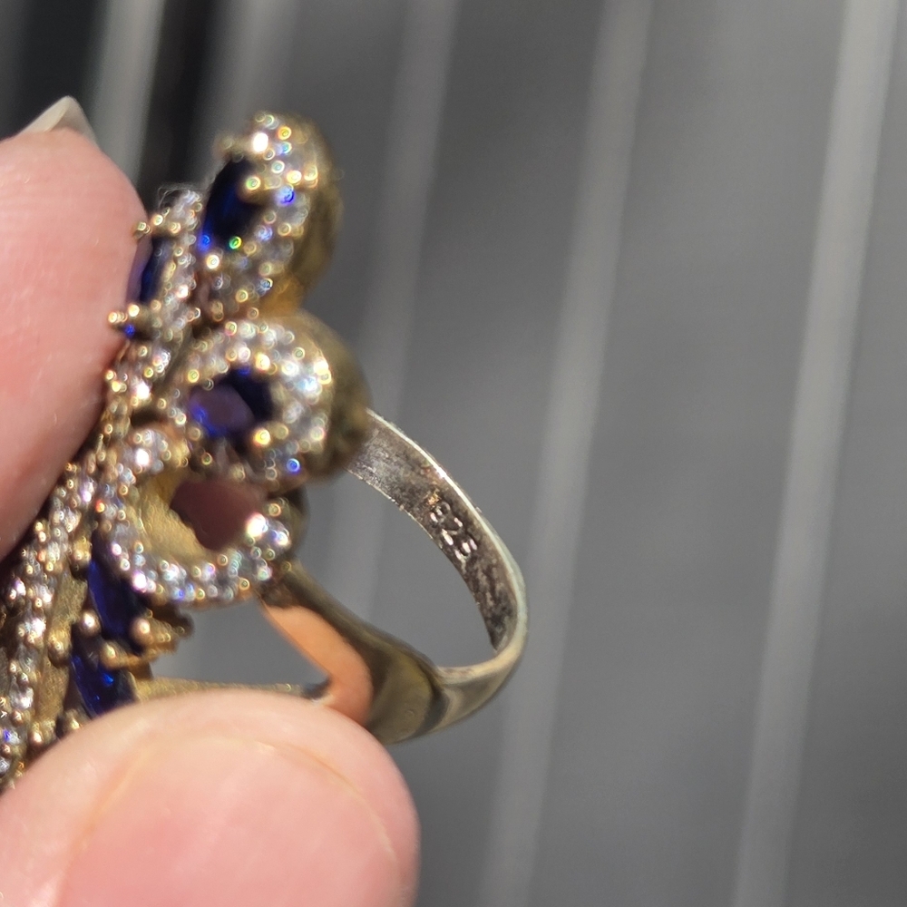 Sapphire & Topaz Sterling Gold & Bronze Cocktail Ring Sz7.75 - Picture 9 of 9